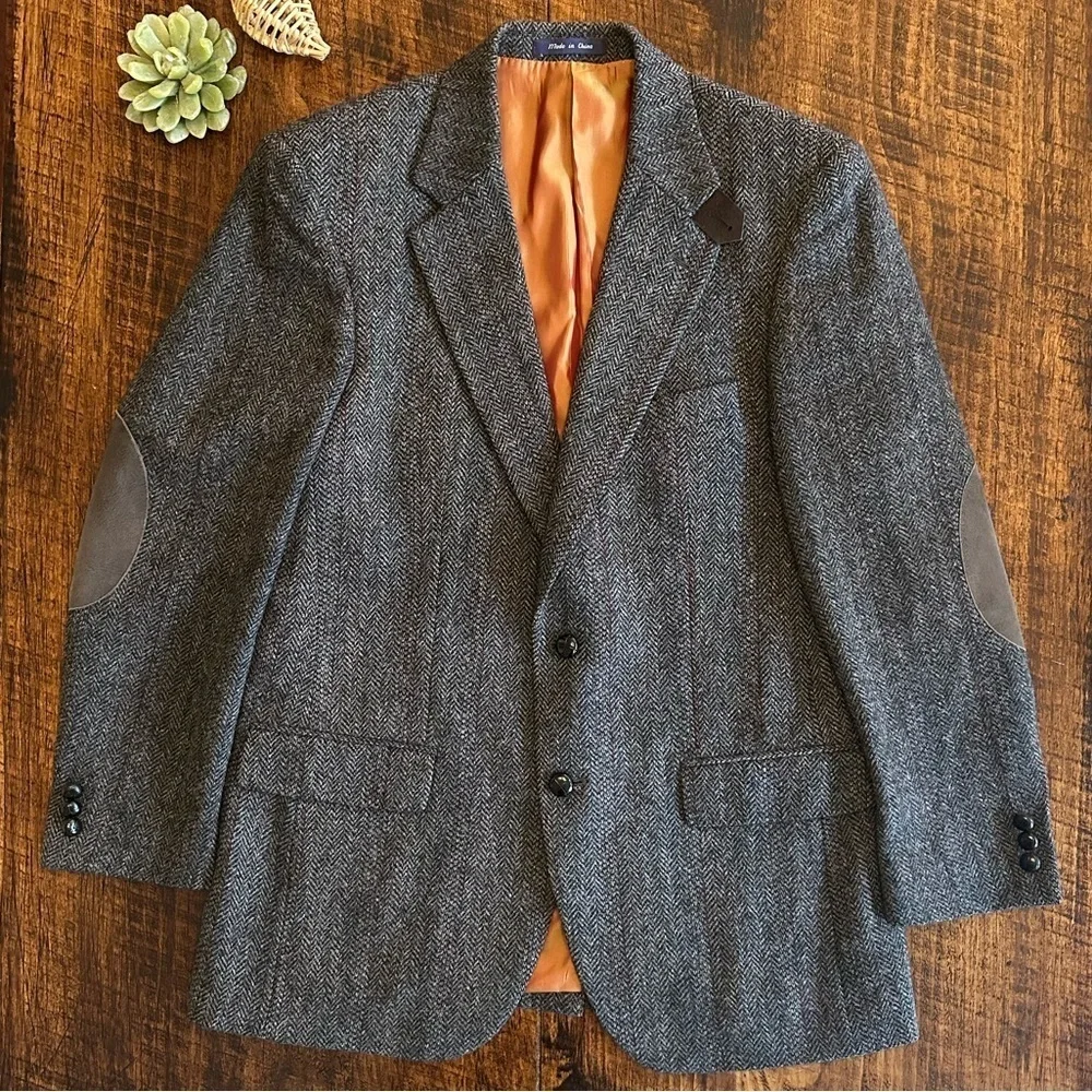 Alan Flusser | Classic 100% Wool Sports Jacket w/Leather Elbow Patches, 40R